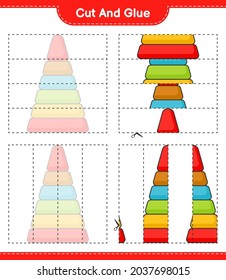 Cut and glue, cut parts of Pyramid Toy and glue them. Educational children game, printable worksheet, vector illustration