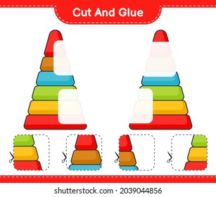 Cut and glue, cut parts of Pyramid Toy and glue them. Educational children game, printable worksheet, vector illustration