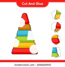 Cut and glue, cut parts of Pyramid Toy and glue them. Educational children game, printable worksheet, vector illustration