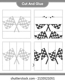 Cut and glue, cut parts of Racing Flags and glue them. Educational children game, printable worksheet, vector illustration