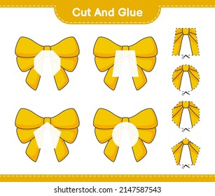 Cut and glue, cut parts of Ribbon and glue them. Educational children game, printable worksheet, vector illustration