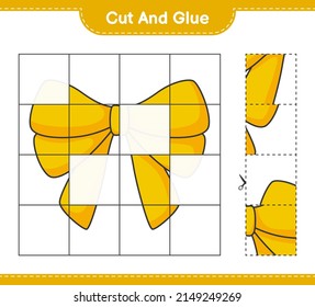 Cut and glue, cut parts of Ribbon and glue them. Educational children game, printable worksheet, vector illustration