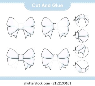Cut and glue, cut parts of Ribbon and glue them. Educational children game, printable worksheet, vector illustration
