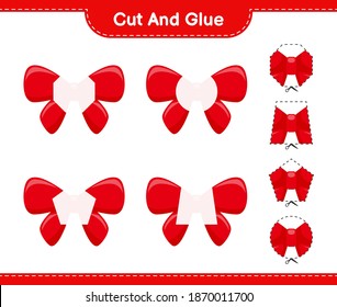 Cut and glue, cut parts of Ribbons and glue them. Educational children game, printable worksheet, vector illustration