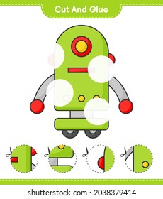 Cut and glue, cut parts of Robot Character and glue them. Educational children game, printable worksheet, vector illustration