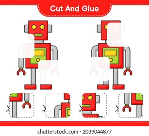 Cut and glue, cut parts of Robot Character and glue them. Educational children game, printable worksheet, vector illustration
