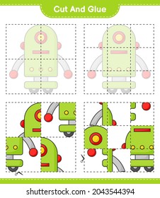 Cut and glue, cut parts of Robot Character and glue them. Educational children game, printable worksheet, vector illustration