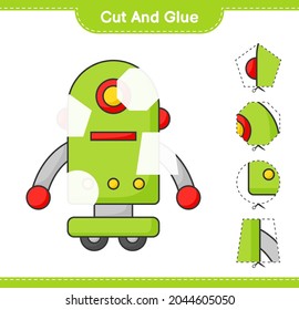 Cut and glue, cut parts of Robot Character and glue them. Educational children game, printable worksheet, vector illustration