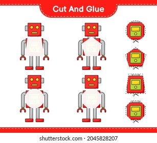 Cut and glue, cut parts of Robot Character and glue them. Educational children game, printable worksheet, vector illustration