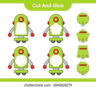 Cut and glue, cut parts of Robot Character and glue them. Educational children game, printable worksheet, vector illustration