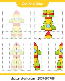 Cut and glue, cut parts of Rocket and glue them. Educational children game, printable worksheet, vector illustration