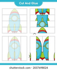 Cut and glue, cut parts of Rocket and glue them. Educational children game, printable worksheet, vector illustration
