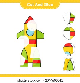 Cut and glue, cut parts of Rocket and glue them. Educational children game, printable worksheet, vector illustration