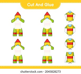 Cut and glue, cut parts of Rocket and glue them. Educational children game, printable worksheet, vector illustration