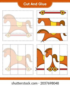 Cut and glue, cut parts of Rocking Horse and glue them. Educational children game, printable worksheet, vector illustration