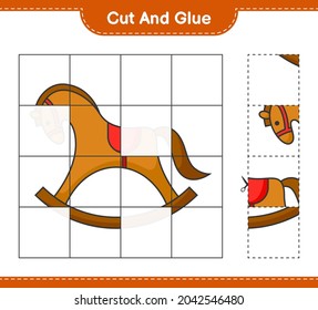 Cut and glue, cut parts of Rocking Horse and glue them. Educational children game, printable worksheet, vector illustration