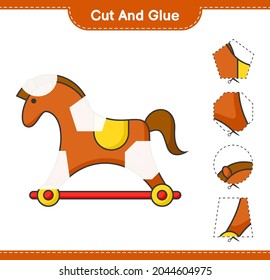 Cut and glue, cut parts of Rocking Horse and glue them. Educational children game, printable worksheet, vector illustration