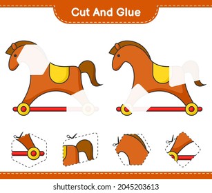 Cut and glue, cut parts of Rocking Horse and glue them. Educational children game, printable worksheet, vector illustration