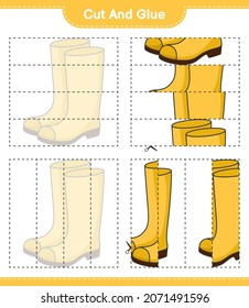 Cut and glue, cut parts of Rubber Boots and glue them. Educational children game, printable worksheet, vector illustration