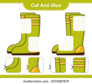 Cut and glue, cut parts of Rubber Boots and glue them. Educational children game, printable worksheet, vector illustration