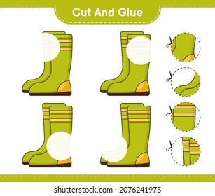 Cut and glue, cut parts of Rubber Boots and glue them. Educational children game, printable worksheet, vector illustration