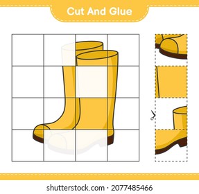 Cut and glue, cut parts of Rubber Boots and glue them. Educational children game, printable worksheet, vector illustration