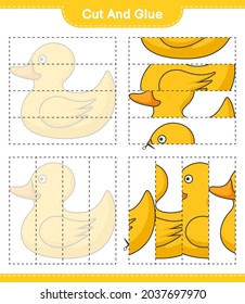 Cut and glue, cut parts of Rubber Duck and glue them. Educational children game, printable worksheet, vector illustration