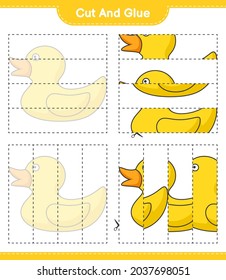 Cut and glue, cut parts of Rubber Duck and glue them. Educational children game, printable worksheet, vector illustration