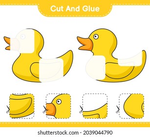 Cut and glue, cut parts of Rubber Duck and glue them. Educational children game, printable worksheet, vector illustration
