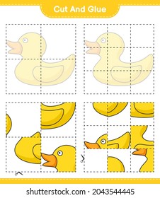 Cut and glue, cut parts of Rubber Duck and glue them. Educational children game, printable worksheet, vector illustration