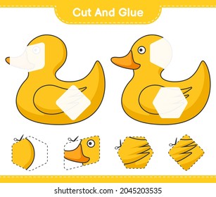 Cut and glue, cut parts of Rubber Duck and glue them. Educational children game, printable worksheet, vector illustration