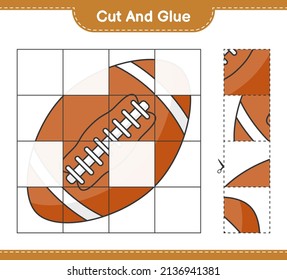 Cut and glue, cut parts of Rugby Ball and glue them. Educational children game, printable worksheet, vector illustration