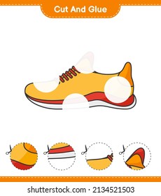 Cut and glue, cut parts of Running Shoes and glue them. Educational children game, printable worksheet, vector illustration