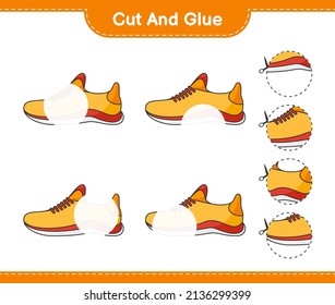 Cut and glue, cut parts of Running Shoes and glue them. Educational children game, printable worksheet, vector illustration