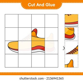 Cut and glue, cut parts of Running Shoes and glue them. Educational children game, printable worksheet, vector illustration