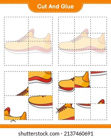 Cut and glue, cut parts of Running Shoes and glue them. Educational children game, printable worksheet, vector illustration