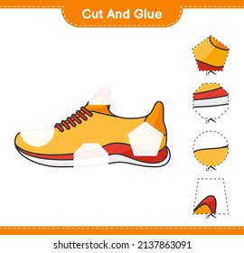 Cut and glue, cut parts of Running Shoes and glue them. Educational children game, printable worksheet, vector illustration