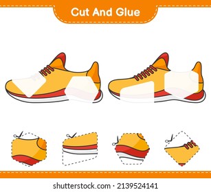 Cut and glue, cut parts of Running Shoes and glue them. Educational children game, printable worksheet, vector illustration