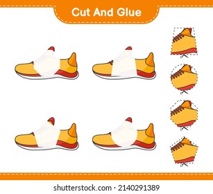 Cut and glue, cut parts of Running Shoes and glue them. Educational children game, printable worksheet, vector illustration