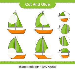 Cut and glue, cut parts of Sailboat and glue them. Educational children game, printable worksheet, vector illustration