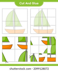 Cut and glue, cut parts of Sailboat and glue them. Educational children game, printable worksheet, vector illustration