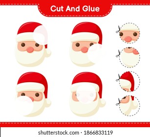 Cut and glue, cut parts of Santa Claus and glue them. Educational children game, printable worksheet, vector illustration