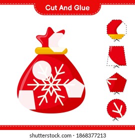 Cut and glue, cut parts of Santa Claus Bag and glue them. Educational children game, printable worksheet, vector illustration