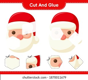 Cut and glue, cut parts of Santa Claus and glue them. Educational children game, printable worksheet, vector illustration