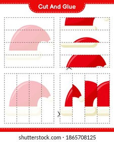 Cut and glue, cut parts of Santa Hat and glue them. Educational children game, printable worksheet, vector illustration