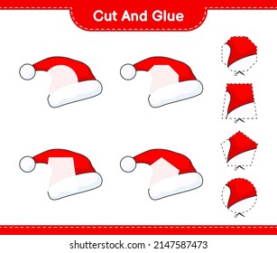 Cut and glue, cut parts of Santa Hat and glue them. Educational children game, printable worksheet, vector illustration