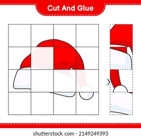 Cut and glue, cut parts of Santa Hat and glue them. Educational children game, printable worksheet, vector illustration