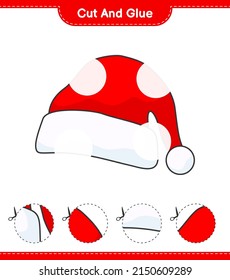 Cut and glue, cut parts of Santa Hat and glue them. Educational children game, printable worksheet, vector illustration