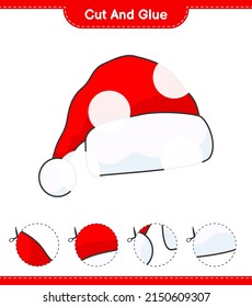 Cut and glue, cut parts of Santa Hat and glue them. Educational children game, printable worksheet, vector illustration
