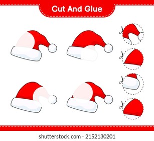 Cut and glue, cut parts of Santa Hat and glue them. Educational children game, printable worksheet, vector illustration